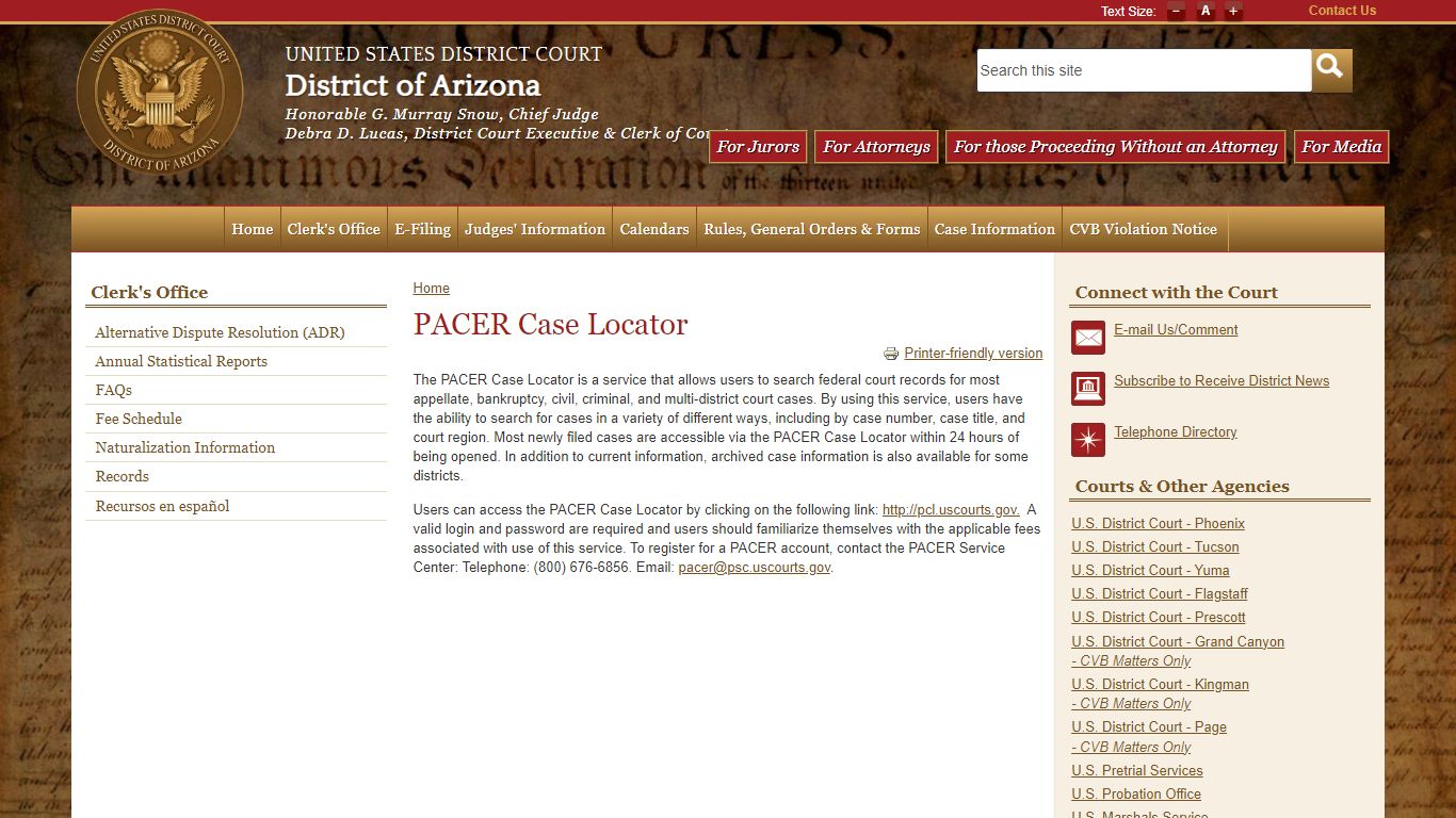 PACER Case Locator | District of Arizona | United States District Court
