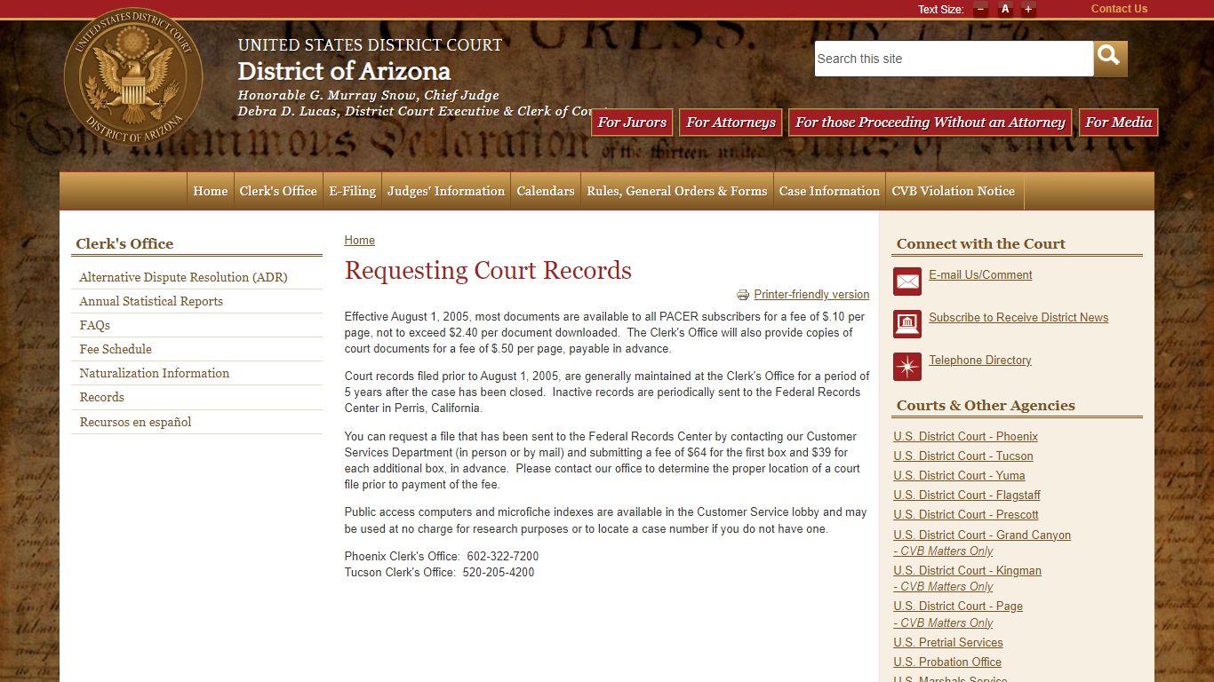 Requesting Court Records | District of Arizona | United States District ...
